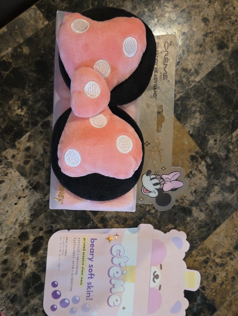 Minnie Mouse Plush Pink Polka Dot Bow Ear Headband & Face Mask Bundle